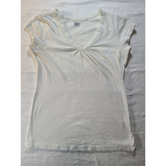 SO 2-Pack Cotton Tees Size Small White & Pink Floral Stripe V-Neck Top - Picture 9 of 11